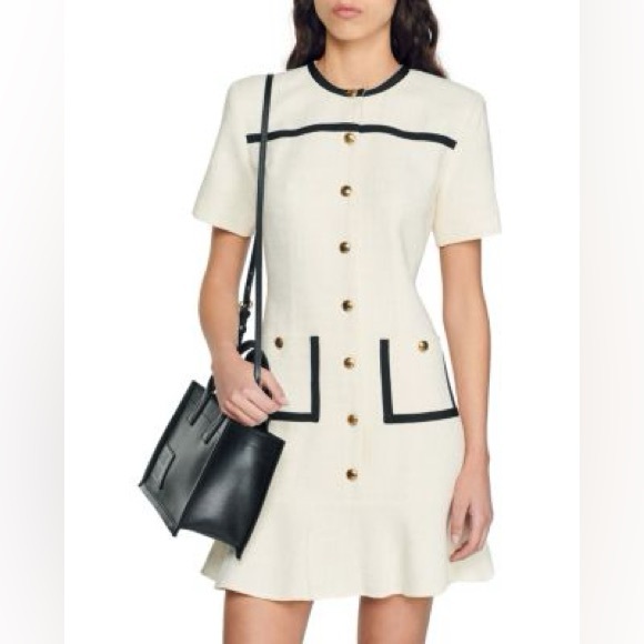 SANDRO jaipur crossgrain trim tweed mini dress U.S SIZE 40 - Picture 1 of 9